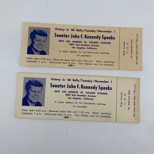 Vintage 1960 John F Kennedy JFK Presidential Campaign Rally Tickets East LA 2pc